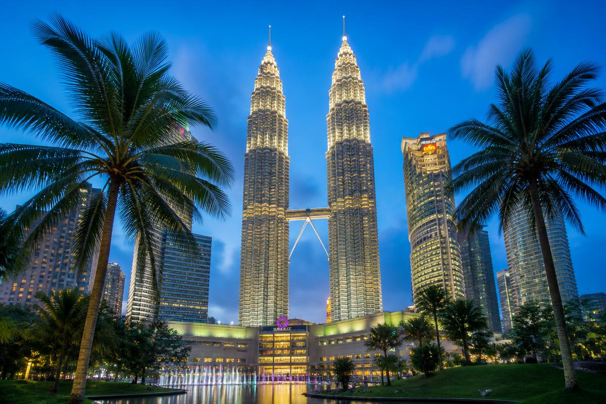 Kuala Lumpur skyline with the Petronas Twin Towers at dusk